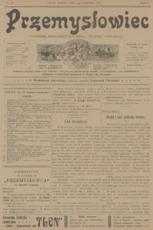 Przemysłowiec : tygodnik popularny dla spraw techniki i przemysłu. R.1, 1904, nr 27