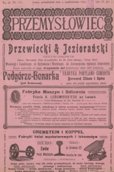 Przemysłowiec : tygodnik popularny dla spraw techniki i przemysłu. R.4, 1906, nr 1