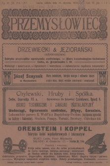 Przemysłowiec : tygodnik popularny dla spraw techniki i przemysłu. R.6, 1908, nr 1-2
