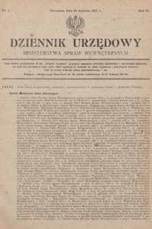 Dziennik Urzędowy Ministerstwa Spraw Wewnętrznych. 1921, nr 1