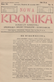 Nowa Kronika Dorzecza Kamiennej : omawiająca sprawy społeczne i gospodarcze. R.3, 1929, nr 4