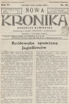 Nowa Kronika Dorzecza Kamiennej : omawiająca sprawy społeczne i gospodarcze. R.4, 1930, nr 26