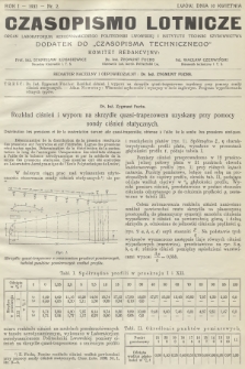 Czasopismo Lotnicze : organ Laboratorjum Aerodynamicznego Politechniki Lwowskiej i Instytutu Techniki Szybownictwa : dodatek do „Czasopisma Technicznego”. R.1, 1933, nr 2