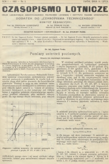 Czasopismo Lotnicze : organ Laboratorjum Aerodynamicznego Politechniki Lwowskiej i Instytutu Techniki Szybownictwa : dodatek do „Czasopisma Technicznego”. R.1, 1933, nr 3