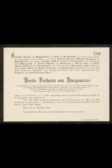 Charlotte Hreifrau von Königswarter [...] Moritz Hreiherrn von Königswarter welcher am 14. November [...] leiden im 57. Lebensjahre [...]