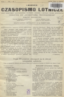 Lwowskie Czasopismo Lotnicze : organ Laboratorjum Aerodynamicznego Politechniki Lwowskiej i Instytutu Techniki Szybownictwa : dodatek do „Czasopisma Technicznego”. R.2, 1934, nr 1