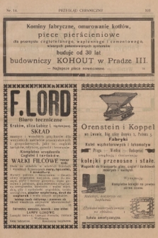 Przegląd Ceramiczny : czasopismo poświęcone sprawom przemysłu ceglarskiego, garncarskiego, porcelanowego, szamotowego, wapiennego, cementowego, gipsowego i pokrewnym gałęziom. [R.10], [1910], nr 14