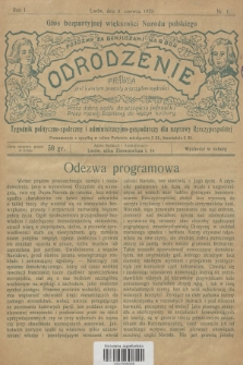 Odrodzenie : tygodnik polityczno-społeczny i administracyjno-gospodarczy dla naprawy Rzeczypospolitej. R.1, 1926, nr 1