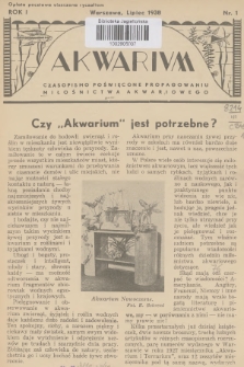 Akwarium : czasopismo poświęcone propagowaniu miłośnictwa akwariowego. R.1, 1938, № 1