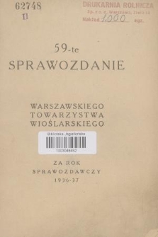 59-te Sprawozdanie Warszawskiego Towarzystwa Wioślarskiego : za rok sprawozdawczy 1936-37