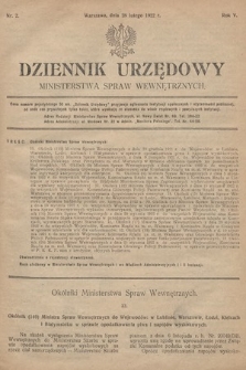 Dziennik Urzędowy Ministerstwa Spraw Wewnętrznych. 1922, nr 2
