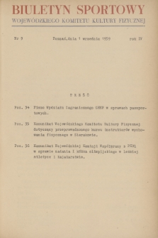 Biuletyn Sportowy Wojewódzkiego Komitetu Kultury Fizycznej. R.4, 1959, nr 9