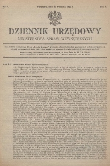 Dziennik Urzędowy Ministerstwa Spraw Wewnętrznych. 1922, nr 4