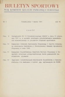 Biuletyn Sportowy Wojewódzkiego Komitetu Kultury Fizycznej. R.6, 1961, nr 3