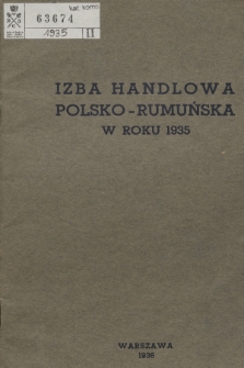 Izba Handlowa Polsko-Rumuńska w Roku 1935