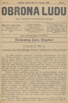 Obrona Ludu : organ Stronnictwa Chrześcijańsko-Ludowego. R.2, 1899, nr 5