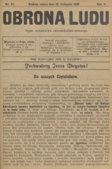 Obrona Ludu : organ Stronnictwa Chrześcijańsko-Ludowego. R.2, 1899, nr 27