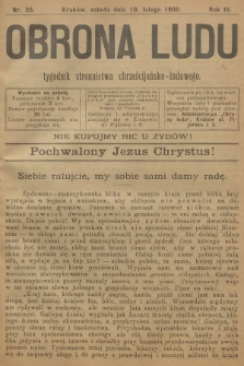 Obrona Ludu : tygodnik Stronnictwa Chrześcijańsko-Ludowego. R.3, 1900, nr 35