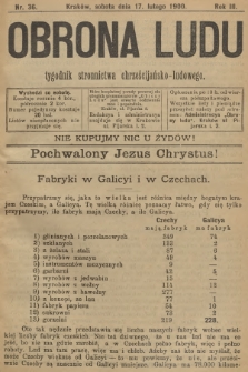 Obrona Ludu : tygodnik Stronnictwa Chrześcijańsko-Ludowego. R.3, 1900, nr 36