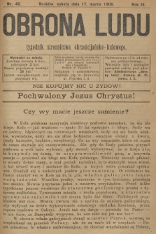 Obrona Ludu : tygodnik Stronnictwa Chrześcijańsko-Ludowego. R.3, 1900, nr 40
