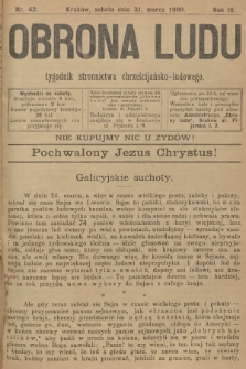 Obrona Ludu : tygodnik Stronnictwa Chrześcijańsko-Ludowego. R.3, 1900, nr 42