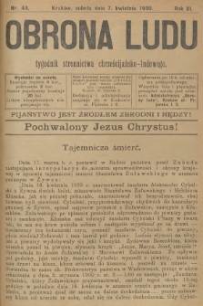 Obrona Ludu : tygodnik Stronnictwa Chrześcijańsko-Ludowego. R.3, 1900, nr 43