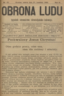 Obrona Ludu : tygodnik Stronnictwa Chrześcijańsko-Ludowego. R.3, 1900, nr 45