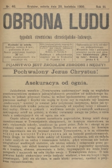 Obrona Ludu : tygodnik Stronnictwa Chrześcijańsko-Ludowego. R.3, 1900, nr 46