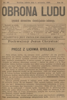 Obrona Ludu : tygodnik Stronnictwa Chrześcijańsko-Ludowego. R.3, 1900, nr 64