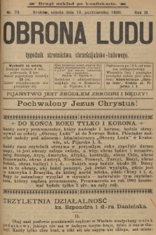 Obrona Ludu : tygodnik Stronnictwa Chrześcijańsko-Ludowego. R.3, 1900, nr 70 - drugi nakład po konfiskacie