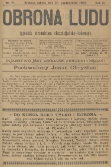 Obrona Ludu : tygodnik Stronnictwa Chrześcijańsko-Ludowego. R.3, 1900, nr 71