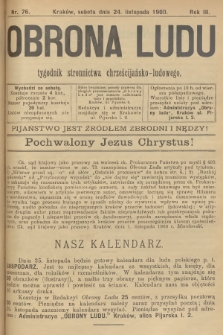 Obrona Ludu : tygodnik Stronnictwa Chrześcijańsko-Ludowego. R.3, 1900, nr 76