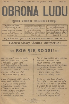 Obrona Ludu : tygodnik Stronnictwa Chrześcijańsko-Ludowego. R.3, 1900, nr 81