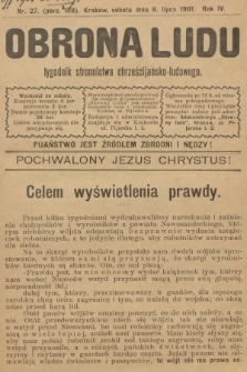 Obrona Ludu : tygodnik Stronnictwa Chrześcijańsko-Ludowego. R.4, 1901, nr 27