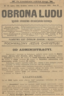 Obrona Ludu : tygodnik Stronnictwa Chrześcijańsko-Ludowego. R.4, 1901, nr 45 - po konfiskacie nakład drugi