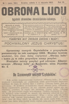 Obrona Ludu : tygodnik Stronnictwa Chrześcijańsko-Ludowego. R.6, 1903, nr 1