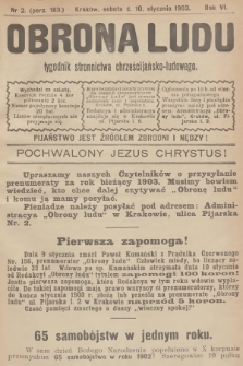Obrona Ludu : tygodnik Stronnictwa Chrześcijańsko-Ludowego. R.6, 1903, nr 2 - [po konfiskacie nakład drugi]