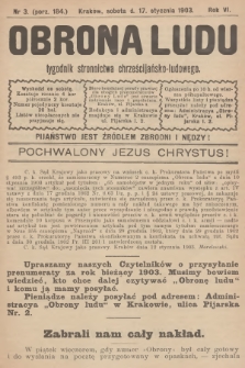 Obrona Ludu : tygodnik Stronnictwa Chrześcijańsko-Ludowego. R.6, 1903, nr 3