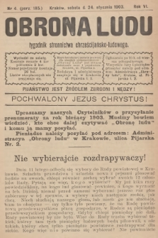 Obrona Ludu : tygodnik Stronnictwa Chrześcijańsko-Ludowego. R.6, 1903, nr 4