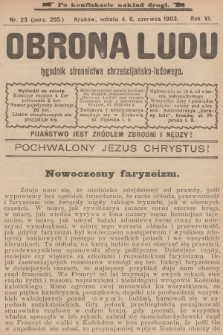 Obrona Ludu : tygodnik Stronnictwa Chrześcijańsko-Ludowego. R.6, 1903, nr 23 - po konfiskacie nakład drugi