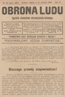 Obrona Ludu : tygodnik Stronnictwa Chrześcijańsko-Ludowego. R.6, 1903, nr 24
