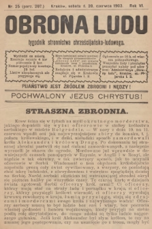 Obrona Ludu : tygodnik Stronnictwa Chrześcijańsko-Ludowego. R.6, 1903, nr 25