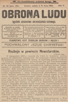 Obrona Ludu : tygodnik Stronnictwa Chrześcijańsko-Ludowego. R.6, 1903, nr 28 - po konfiskacie nakład drugi