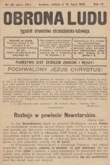 Obrona Ludu : tygodnik Stronnictwa Chrześcijańsko-Ludowego. R.6, 1903, nr 29