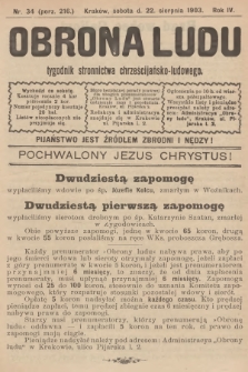 Obrona Ludu : tygodnik Stronnictwa Chrześcijańsko-Ludowego. R.6, 1903, nr 34