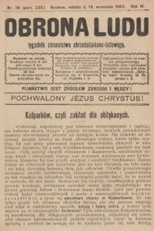 Obrona Ludu : tygodnik Stronnictwa Chrześcijańsko-Ludowego. R.6, 1903, nr 38