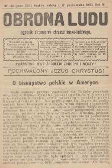Obrona Ludu : tygodnik Stronnictwa Chrześcijańsko-Ludowego. R.6, 1903, nr 42