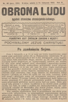 Obrona Ludu : tygodnik Stronnictwa Chrześcijańsko-Ludowego. R.6, 1903, nr 46