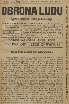 Obrona Ludu : tygodnik Stronnictwa Chrześcijańsko-Ludowego. R.5, 1902, nr 25 - [przed konfiskatą]