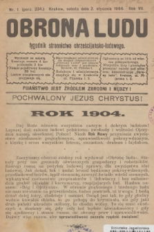 Obrona Ludu : tygodnik Stronnictwa Chrześcijańsko-Ludowego. R.7, 1904, nr 1